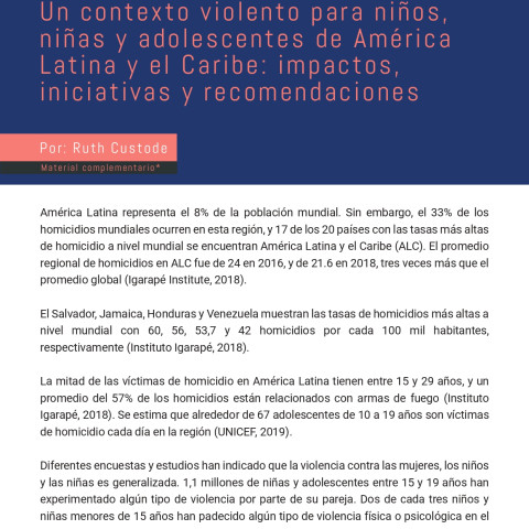 Un contexto violento para niños, niñas y adolescentes de América Latina y el Caribe